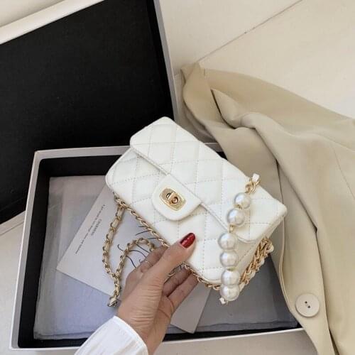 Bead Shoulder Belt Design PU Leather Small Crossbody Bags for Women 2021 Summer New Fashion Brand Handbags and Purses