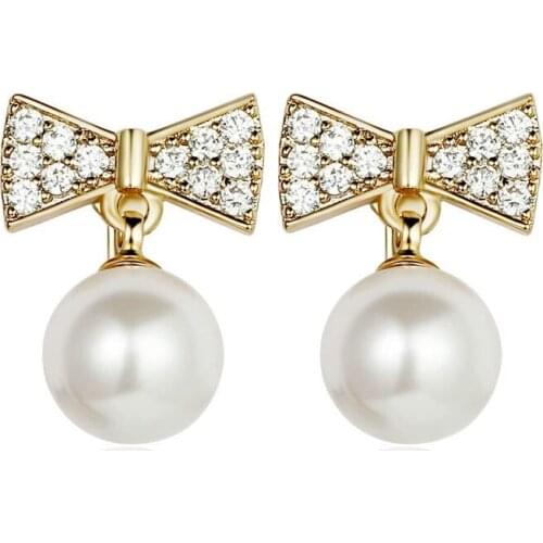 MENGYI Fashion Delicate Bow Drop Earrings Hanging Imitation Pearl 9 2 5 Golden Earrings Charm Womens Party Best Jewelry
