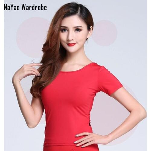 Black Latin Dance Dress Women Short Sleeve Boat Neck Tops for Ballroom Samba Tango Chacha Belly Dancing Performamnce SS068