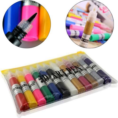12 Colors Professional 3D Nail Art Paint Drawing Pen Acrylic Nail Art Polish Carved Pen Kit Set DIY tools