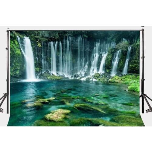 150x220cm Quiet Mountian View Backdrop Green Trees Green Moss Falling Waterfall Photography Background Photo Video Studio Props