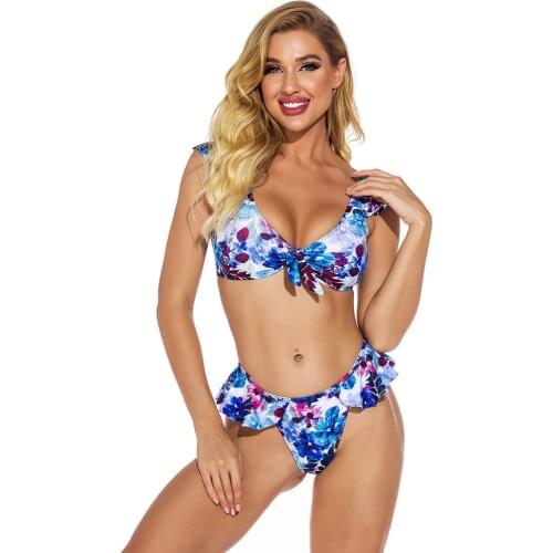 2021 new womens swimsuit ruffled two-piece suits swimsuit sexy printed bikinis set Ladies Sexy Fashion swimwear women Biquinis