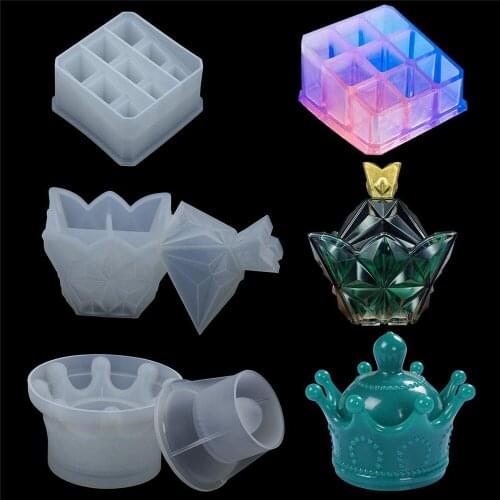 3pcs/set Jewelry Box shape Resin Mold 9 Slots Lipstick Organizer Silicone Mold 3D Crown Jewelry Storage Box Crystal Mold