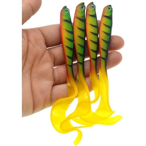 4Pcs/Lot 3D Eyes Fishing Lures With Tail Soft Fishing Lure Baits artificial bait jig wobbler