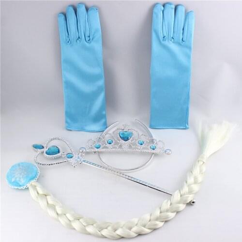 4 pcs/lot Pretend Play Beauty Frozen Kids Crown + Wig + Gloves + Magic Wand Set toys anna elsa Toy set