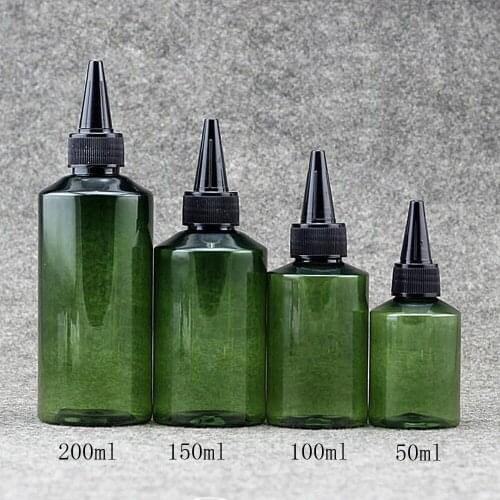 50/100/150/200ml Empty Plastic Container With Pointed Mouth Lids green Liquid PET Bottles Small Travel Cosmetic Lotion Bottle