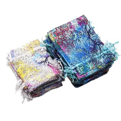 50pcs/lot Sheer Organza Jewelry Pouches 7x9cm 9x12cm 10x15cm 13x18cm Blue White Organza Bag Pouch Jewelry Packaging & Display