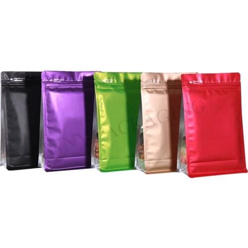 50 Pcs Matte Colored Eight Sides Sealed Flat Bottom Foil Zip lock Pouch With Window Side Gusset Plastic Coffee Bags