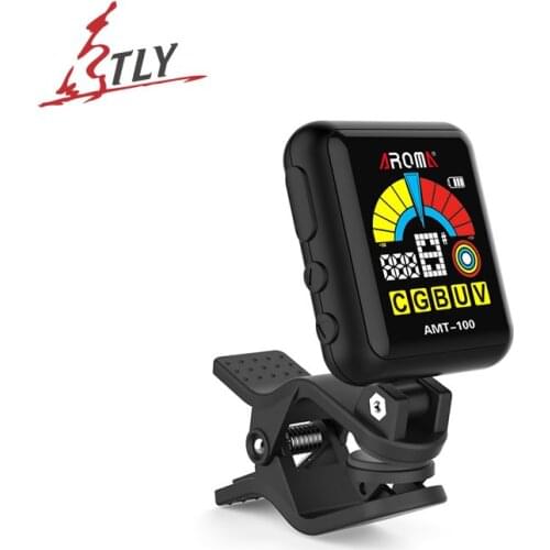 AROMA New Rotatable Clip-on Electronic Guitar Ukelele Tuner Built-in Rechargeable Battery Bass Violin Tuner & Metronome 2 in 1