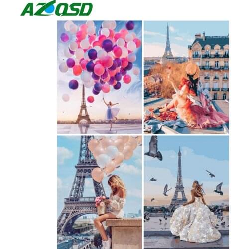AZQSD Diamond Embroidery Woman Tower City Mosaic Full Drill Diamond Painting Landscape Cross Stitch Needlework Home Decor