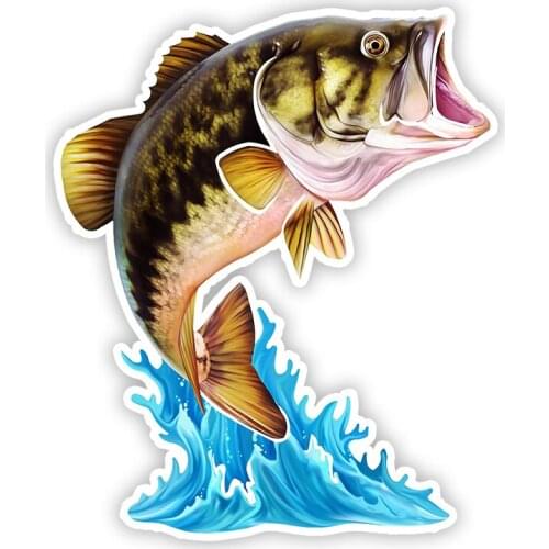 B0727# Self-adhesive Decal Jumping Sea Bass Car Sticker Waterproof Auto Decors on Bumper Rear Window Motorcycle Laptop Helmet