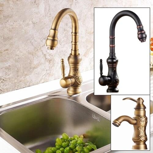 Free Shipping Biggers Copper Antique / Black Kitchen Faucet Single Handle Cold And Hot Water Mixer Tap