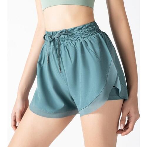 Seamless High Waist Women Solid Color Sexy Lace 2 In 1 Yoga Shorts Push Up Yoga Shorts Quick-dry Fitness Running Short Sport