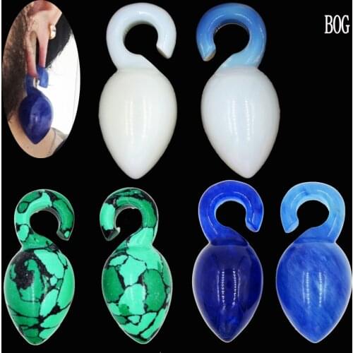 BOG-1Pair Opal Blue&Green&White Heavy Ear Weight Fashion Opal Ear expander 44g/Pair Piercing Body jewelry