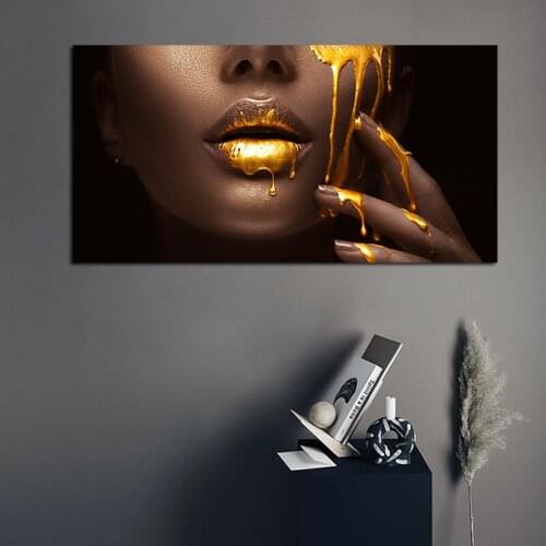 Large Wall Art Pictures For Living Room Women Face With Golden Liquid Print Canvas Paintings Modern Home Decor Posters Frameless