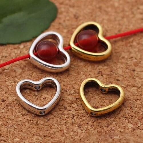 20pcs/lot Tibetan Silver Gold Heart Hollow Spacer Beads Decoration Metal Charm Beads DIY Women Bracelets Earrings Jewelry Making