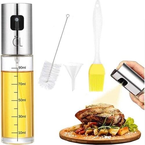 100ml Oil Spray Bottle Vinegar Mist Sprayer Oiler Pot Set BBQ Barbecue Can Dispenser Kitchen Cooking Tool with Oil Brush Funnel