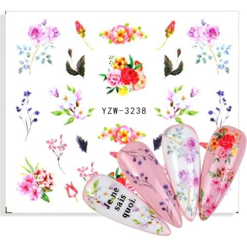 Colorful Flower Stickers Nail Stickers Transfer Nails Water Decal Nail Decals Leaf Sticker Series Watermark Nails Decoration