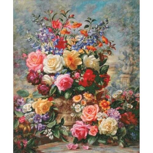 Colorful blooms roses cross stitch package big bloom 18ct 14ct 11ct cloth cotton thread embroidery DIY handmade needlework