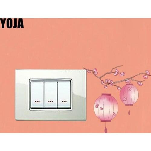 YOJA Chinese Style Pink Plum Flowers And Lantern Living Room Decorative Classic Design PVC Switch Sticker 13SS0113