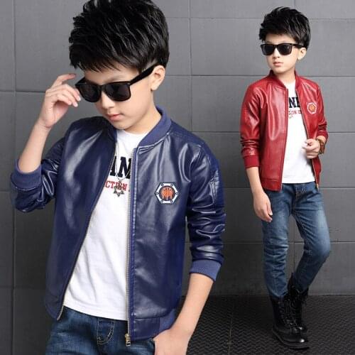 Childrens Spring Leather Jackets 2019 Boys PU Leather Zipper Jacket Kids Fashion Coats