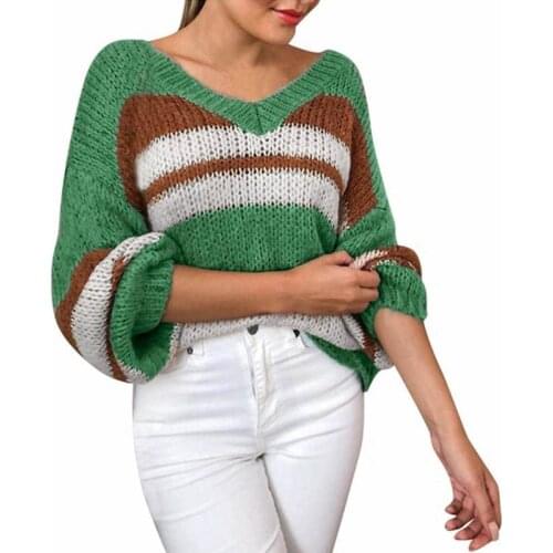 Elegant Patchwork Print Knit Sweaters Women 2021 Autumn Sexy V Neck Long Sleeve Pullovers Tops Ladies Winter Casual Loose Jumper