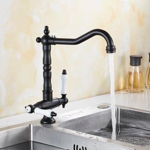 EVERSO 360 Swivel Antique Brass Kitchen Faucets Dual Porcelain Handle Mixer Tap Kitchen Cold and Hot Mixer Taps