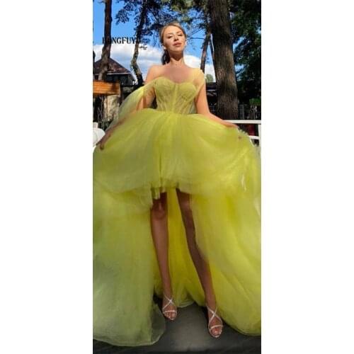 Hongfuyu High-Low Prom Dresses Tulle Mini Celebrity Dresses Sleeveless Sashes Short Evening Dresse فساتين السهرة