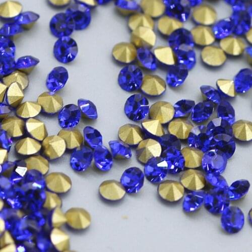 Good quality sapphire Pointback Round Crystal Rhinestones Decoration Dark Blue Glass Crystal Beads Stones Clothing Accessories