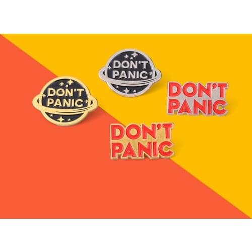 Custom Planetary Universe Enamel Pins Don'T Panic Golden Silver Planet Brooch Lapel Badge Bag Cartoon Jewelry Friends Gifts
