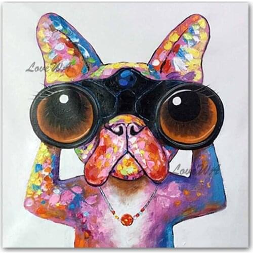 Cute Pet Dog Oil Painting Wall Decor Canvas Pictures Hand Drawn Animal Oil Paintings Wall Canvas Art For Children Bedroom Decor