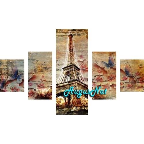Multi pictures combination paris tower diamond painting full square diamond sticker scenery wall art decor butterfly needlework