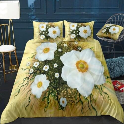 Anemone Sylvestris Quilt Cover Pillowcase 3Piece Comforter Bedding Set With Pillow Case Single Double Duvet Cover Home Decora