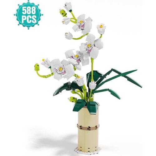 Ideas Romantic Bouquet Building Blocks White Orchid Flowers Bricks DIY Assembly Toys Birthday Gift For Children Girlfriend