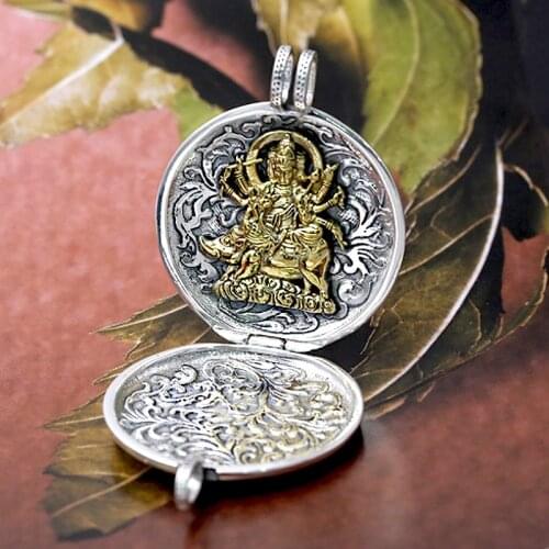 925 Sterling Silver Buddha hand pray open Openable men women amulet pendant Charm Locket A4673