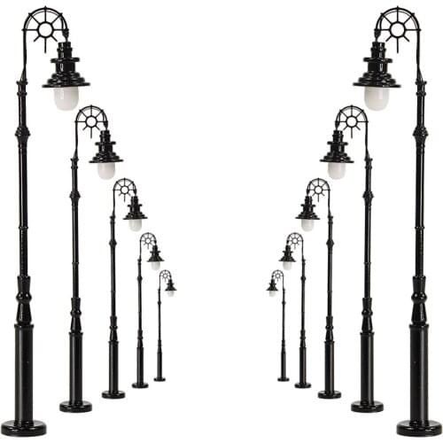 10pcs HO Scale Lamp Post Single Head 85mm 1:87 Street Lights Model Railway Train LEDs Miniature Warm White LQS69HO