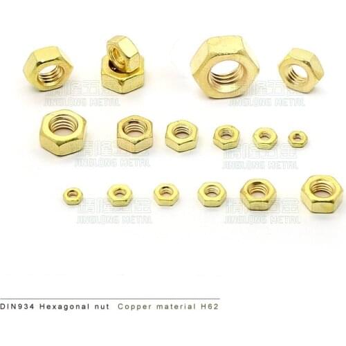 100pcs/lot DIN934 Brass hex nut M1 M1.2 M1.4 M1.6 M2 M2.5 M3 M4 brass nuts bright cleaned