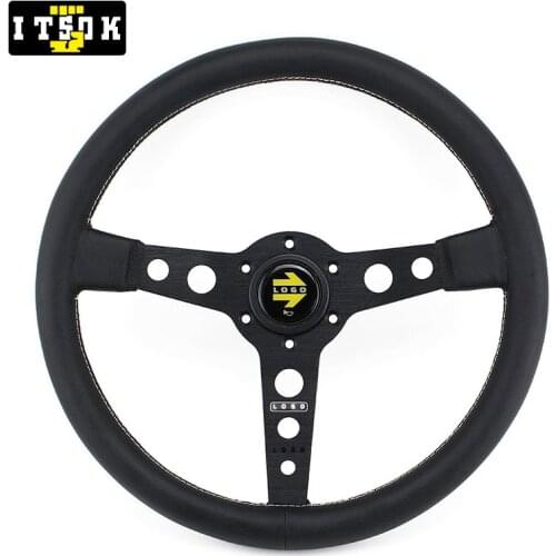 MOM Leather Steering Wheel 14inch Universal Flat Dish Aluminum Spoke Car Modified JDM 350mm Simulated Game Volante With Logo