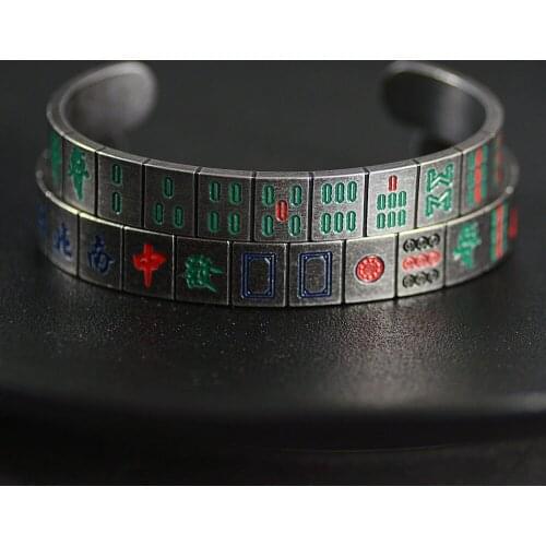 Fashion Mahjong Stainless Steel Bangles For Women Men Open Viking Chinese Culture Cuff Bracelets Classic Unisex Jewelry Gifts