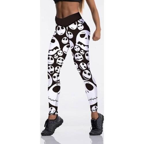 Fashion Skull Funny Face Print Leggings Women Slim Fitness High Waist Elastic Workout Leggings for Gym Sport Running Europe Size