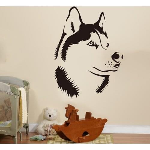 Siberian Husky Dog Head Wall Sticker Bedroom Kids Room Cartoon Husky Puppy Pet Dog Animal Wall Decal Living Room Vinyl Decor