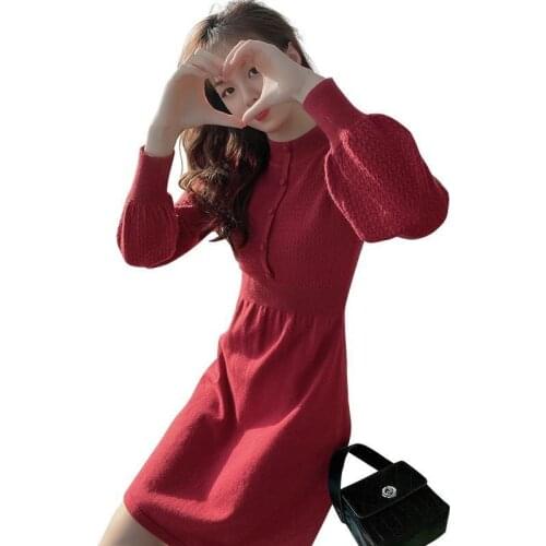 New High Quality Sweater Dress for Women Knee-length Solid Color O-Neck Pullover Thick Autumn and Winter Dress Vestido De Mujer