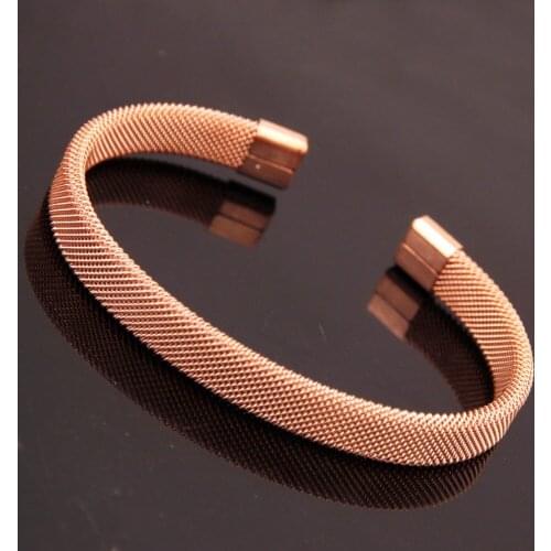 Charming Stainless Steel Rose Gold Tone "C" Shape Net Chain Girls Womens Bracelet Cuff Bangle Fashion Jewelry Wholesale 7.08"