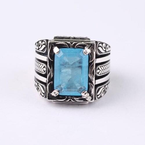 Paraiba Bright Blue Mans Silver Handmade Ring, Paraiba Tourmaline 925 Silver Ring