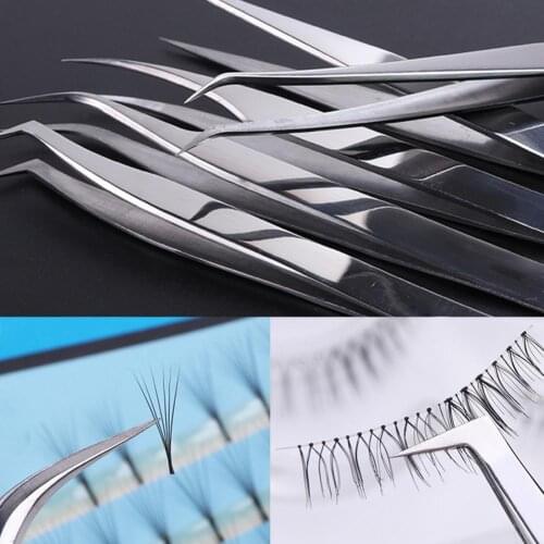 Eyelash Tweezers Professional Makeup Tool Silver Color Stainless Steel Eyelash Tweezers for Beginners наклейки для ногтей