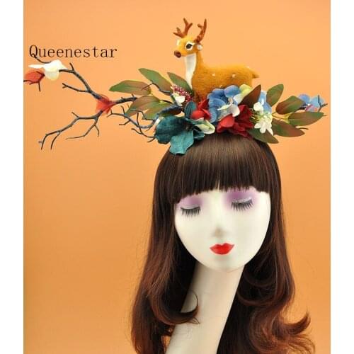 Christmas Antler Headdress Deer Horn Tree Branches Headband Gothic Women Vintage Wedding Cosplay Party Flower Hair Accessories