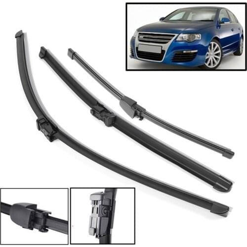 3Pcs/Set Car Front Rear Window Windshield Wiper Blades Bracketless for VW Passat 2005 2006 2007 2008 2009 2010 2011