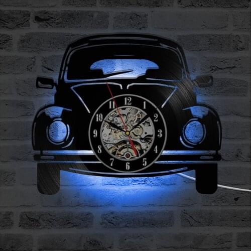 Car Shape LED Wall Clock Modern Design 3D Decorative Hanging Clocks with 7 Colors LED Lighting Wall Watch Home Decor Silent