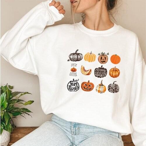 Halloween Sweatshirt Fall Harvest Pumpkins Jack O Lantern Unisex Sweatshirt Womens Fall Gift Harajuku Unisex Graphic Sweatshirt