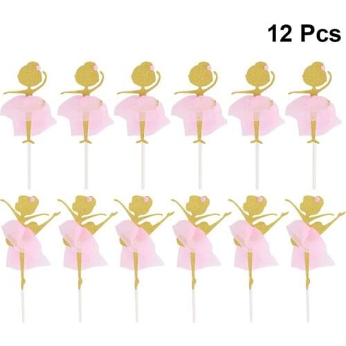 12PCS Cake Toppers Gold Glitter Dancing Girl Ballerina Cupcake Toppers Cake Picks Wedding Shower Birthday Party Decoration